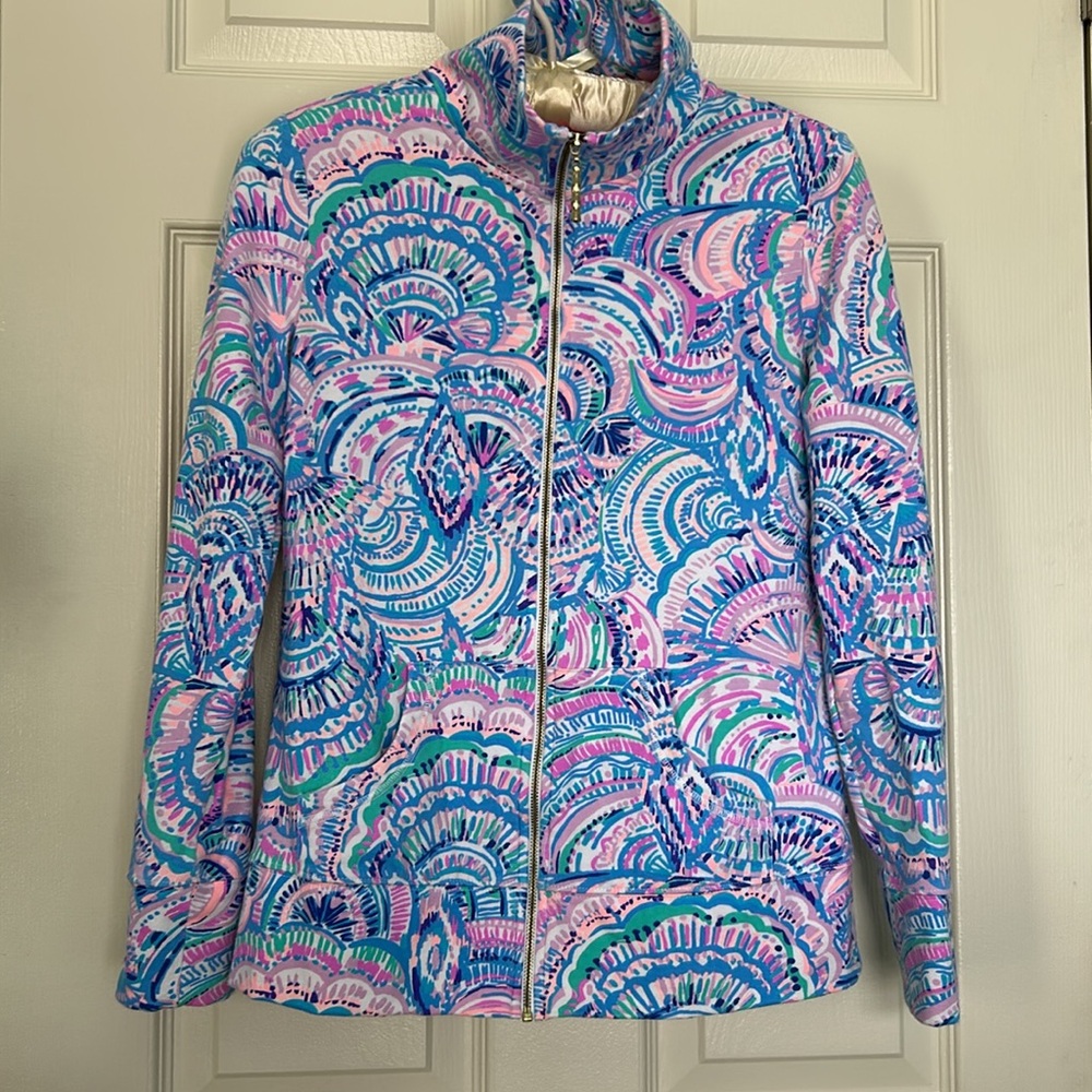 Lilly Pulitzer Leona SWIRL Pattern  Zip Up Happy As A Clam Sz XXS   EUC